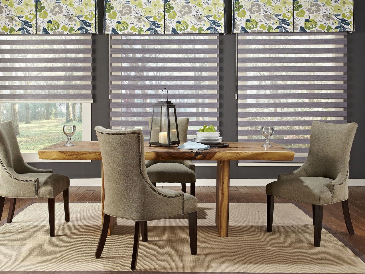 dining room with window treatment